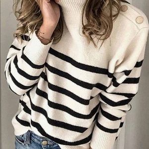 Zara Knit sweater in cream and black stripe design.